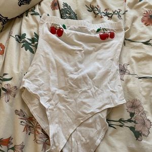 cherry strapless body suit